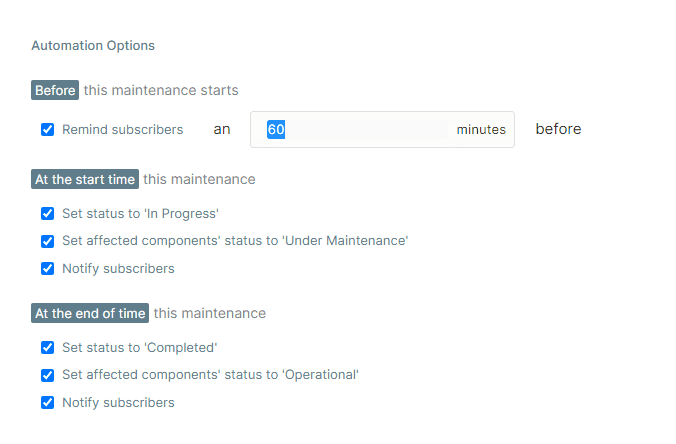 Maintenance notifications and automation - scheduled maintenance - odown 